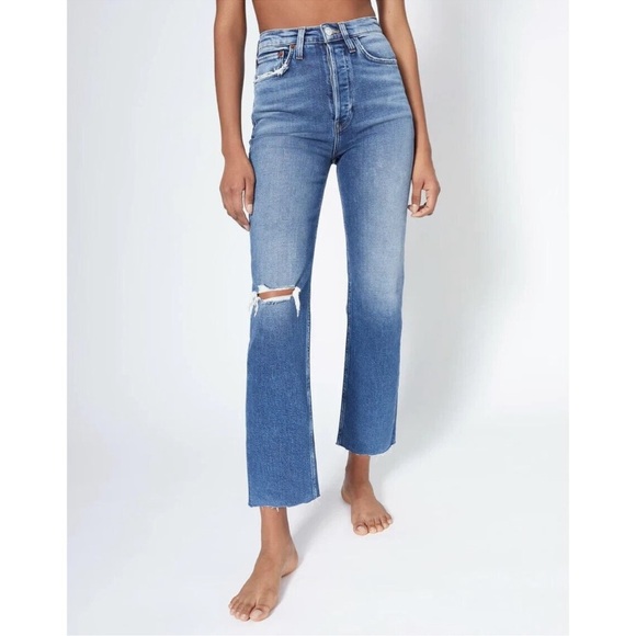 Re/Done Jeans 70s Ultra High Rise Stove Pipe Jeans Size 25 - Picture 1 of 14